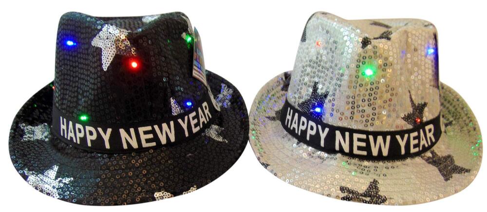 3605 Shawshank Happy New Years Flashing Light Up Fedora Hats for Him